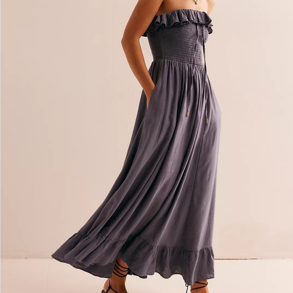 Free People Lush Life Linen Strapless Midi Dress